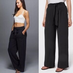 Lululemon Noir Pant Black Tie Waist Wide Leg Size 4 Women's Career